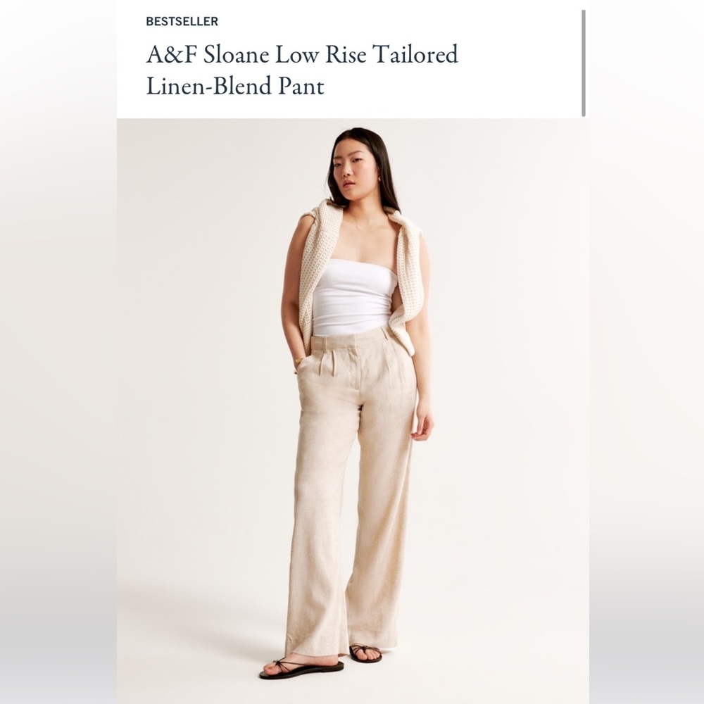 A&F Sloane Low Rise Tailored Linen-Blend Pant - Beige 29L